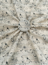 (Pre Cut -1.5 Meter) Pure Cotton Off-White And Grey Color Jacqurad Lurex With Floral Digital Print Fabric.